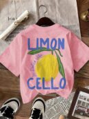 Camiseta Casual con Estampado de Limones y Cuello Redondo