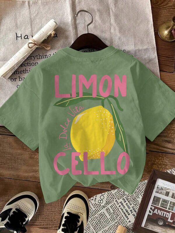 Camiseta Casual con Estampado de Limones y Cuello Redondo - Image 44