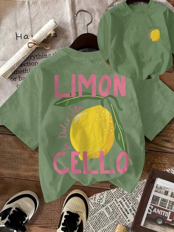 Camiseta Casual con Estampado de Limones y Cuello Redondo - Image 42