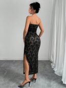 Vestido Strapless Tie Dye con Abertura Lateral y Ruched