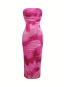 Vestido Strapless Elegante Con Abertura Lateral y Diseño de Malla