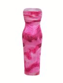 Vestido Strapless Elegante Con Abertura Lateral y Diseño de Malla