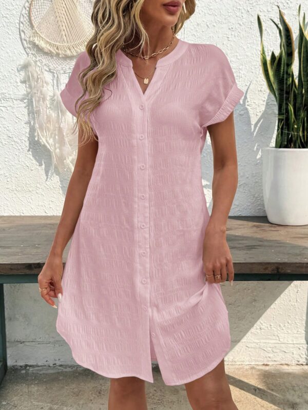 Vestido Mini Casual de Manga Corta con Botones Frontales - Image 36