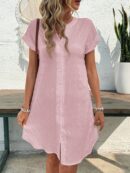 Vestido Mini Casual de Manga Corta con Botones Frontales