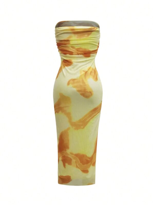 Vestido Strapless Elegante Con Abertura Lateral y Diseño de Malla - Image 13