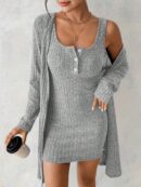 Conjunto de Vestido y Chaqueta en Tejido de Punto Azul