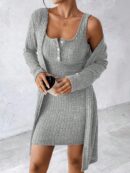 Conjunto de Vestido y Chaqueta en Tejido de Punto Azul