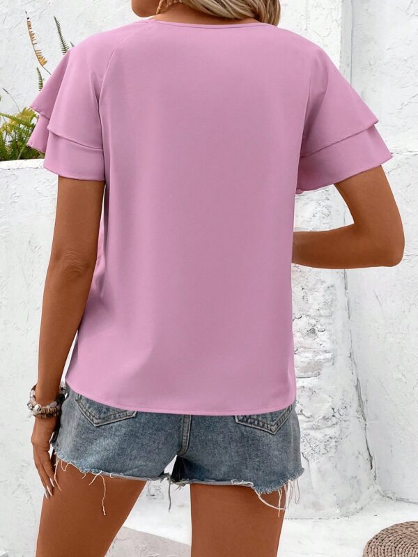 Camisa Casual de Verano con Mangas de Volantes en Color Sólido - Image 140