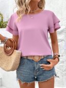 Camisa Casual de Verano con Mangas de Volantes en Color Sólido