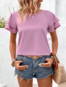 Camisa Casual de Verano con Mangas de Volantes en Color Sólido