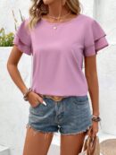Camisa Casual de Verano con Mangas de Volantes en Color Sólido