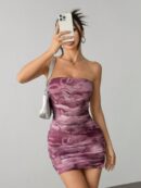 Vestido Mini Strapless con Estampado y Ruched