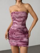 Vestido Mini Strapless con Estampado y Ruched
