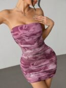 Vestido Mini Strapless con Estampado y Ruched