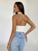 Top Asimétrico sin Espalda con Cuello Halter en Café