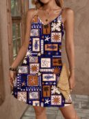 Vestido Mini Casual con Estampado Floral y Tirantes Espaguetis