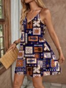 Vestido Mini Casual con Estampado Floral y Tirantes Espaguetis