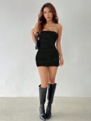 Vestido Mini Strapless con Estampado y Ruched