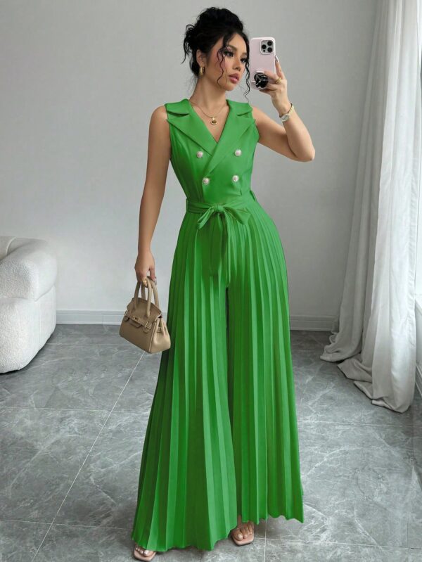 Mono Elegante de Doble Botonadura con Pliegues y Cinturón - Image 31