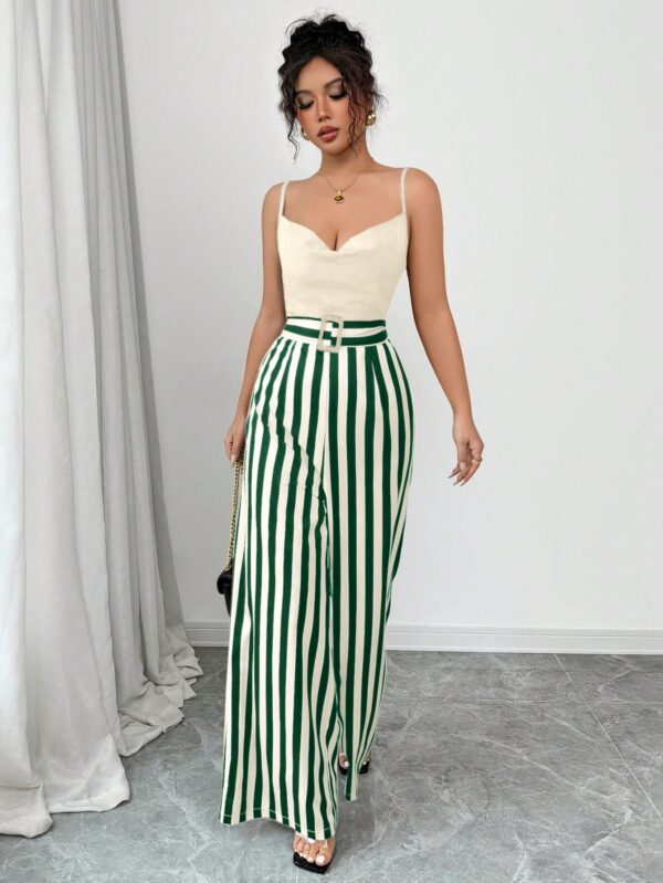 Mono Elegante a Rayas con Cinturón y Tirantes - Image 16