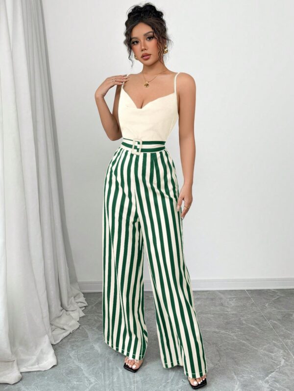 Mono Elegante a Rayas con Cinturón y Tirantes - Image 17
