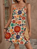 Vestido Mini Casual con Estampado Floral y Tirantes Espaguetis
