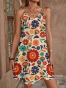 Vestido Mini Casual con Estampado Floral y Tirantes Espaguetis