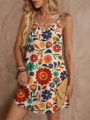 Vestido Mini Casual con Estampado Floral y Tirantes Espaguetis