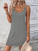 Vestido Casual Sin Mangas y Cuello Scoop en Color Sólido