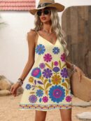 Vestido Mini Casual con Estampado Floral y Tirantes Espaguetis