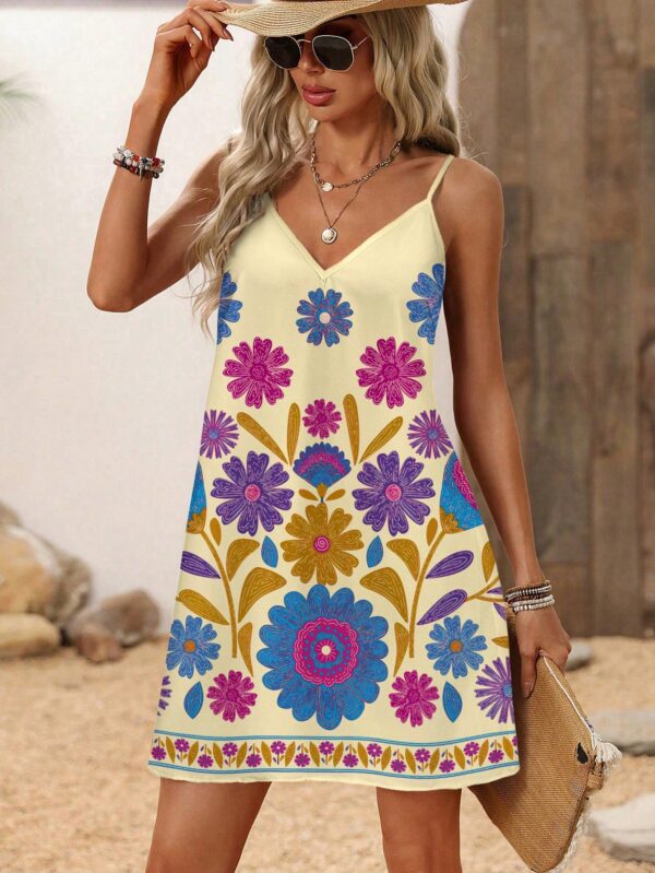 Vestido Mini Casual con Estampado Floral y Tirantes Espaguetis - Image 110