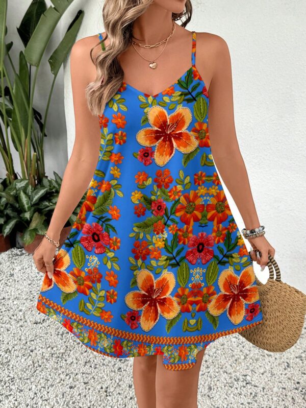 Vestido Mini Casual con Estampado Floral y Tirantes Espaguetis - Image 101