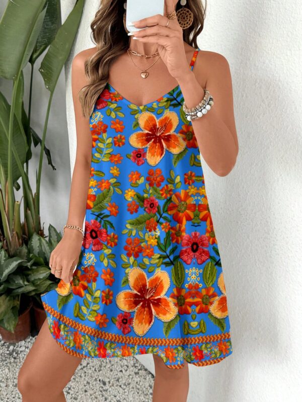 Vestido Mini Casual con Estampado Floral y Tirantes Espaguetis - Image 102