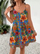 Vestido Mini Casual con Estampado Floral y Tirantes Espaguetis