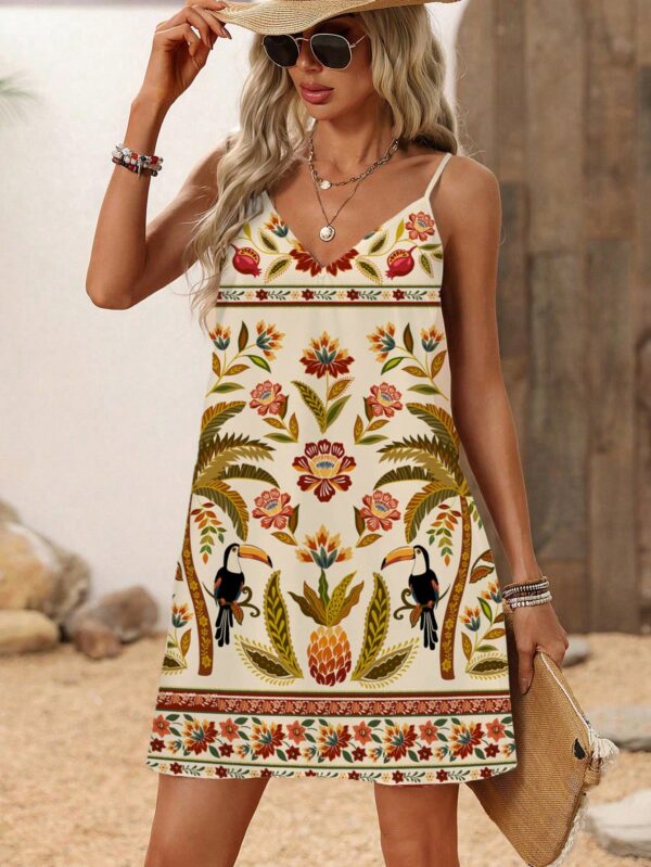 Vestido Mini Casual con Estampado Floral y Tirantes Espaguetis - Image 90