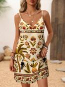 Vestido Mini Casual con Estampado Floral y Tirantes Espaguetis