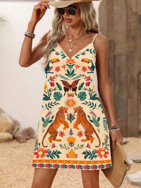 Vestido Mini Casual con Estampado Floral y Tirantes Espaguetis - Image 87