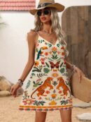 Vestido Mini Casual con Estampado Floral y Tirantes Espaguetis
