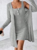 Conjunto de Vestido y Chaqueta en Tejido de Punto Azul