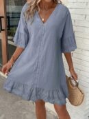 Vestido de Verano Casual con Encaje y Cuello en V