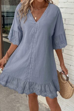 Vestido de Verano Casual con Encaje y Cuello en V
