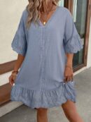 Vestido de Verano Casual con Encaje y Cuello en V