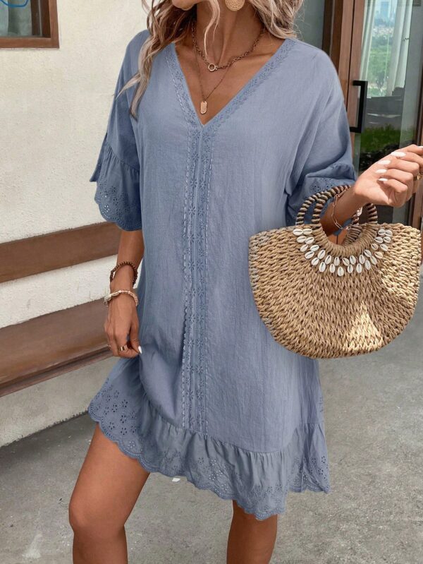 Vestido de Verano Casual con Encaje y Cuello en V - Image 6
